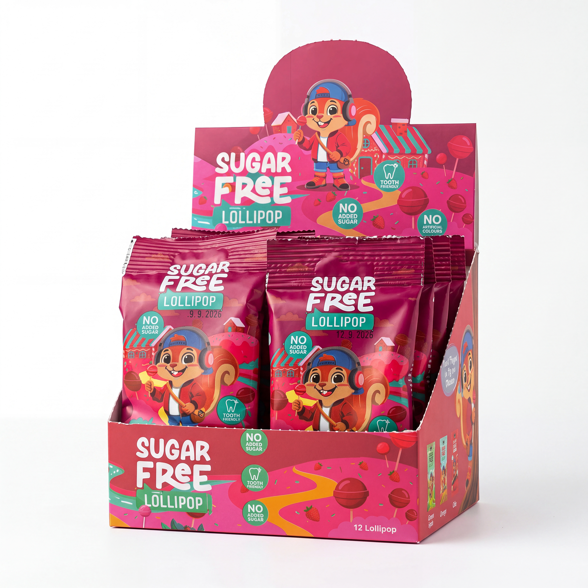 Sugar-Free Lollipop Box — Strawberry (12 pcs)
